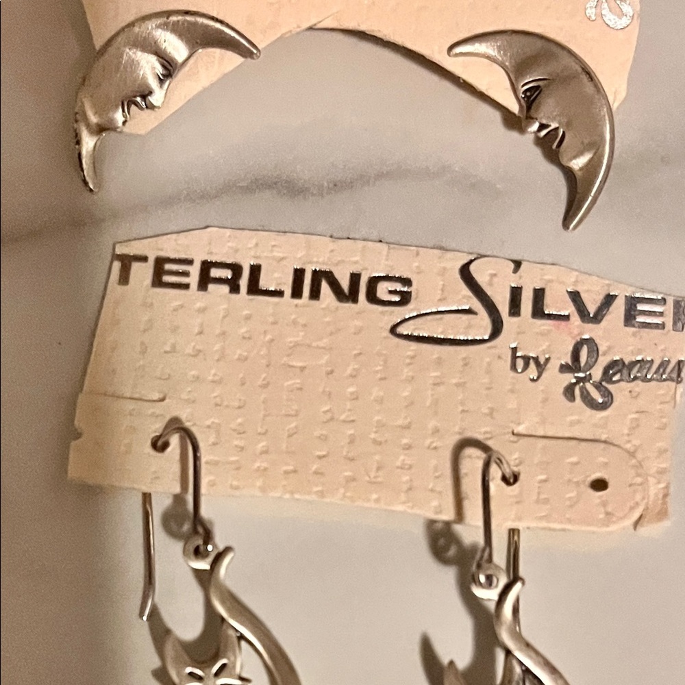 Nwot silver dangle earrings-cat & moon. 2 pair